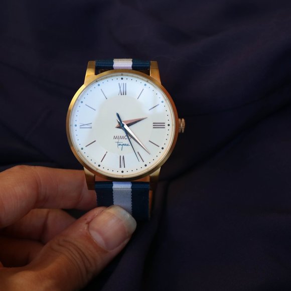 Mimco Blue & White Stripe Watch with Gold Preloved - Picture 2 of 8